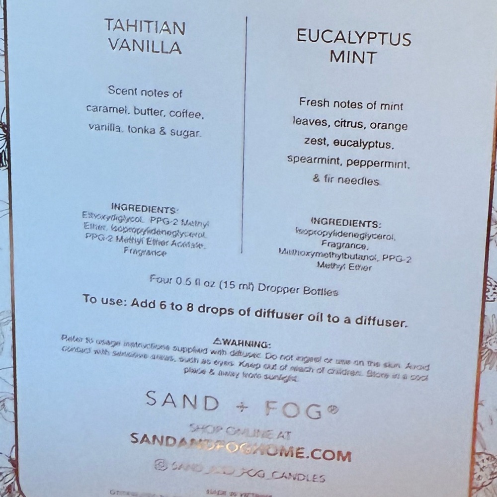 Sand + Fog NWT Inspired On The California Coast Fragrance Oil Dropper Set - Picture 6 of 6